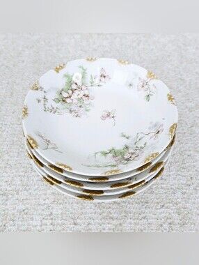 Vintage Theodore Haviland Limoges France 5" Bowls Floral Dogwood Gold Edge X5